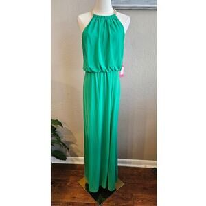 NWT Vince Camuto Women's Chain-Trim Blouson Halter Gown Maxi‎ Dress Size 8 Green